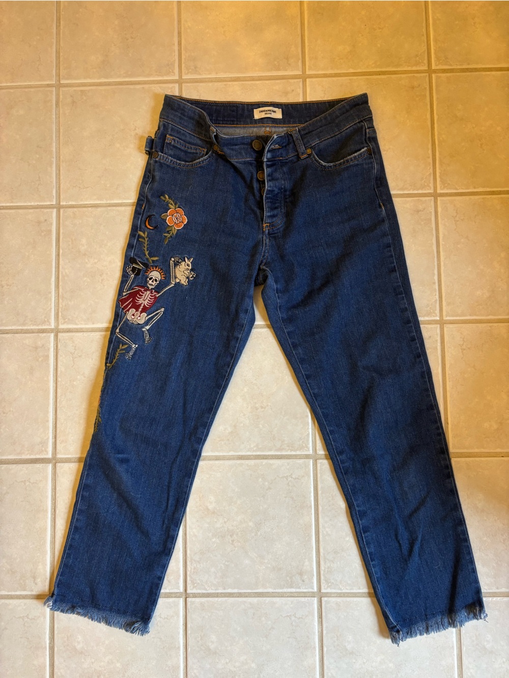 Zadig & Voltaire Dark Blue Straight-Leg Jeans with Embroidered Motif